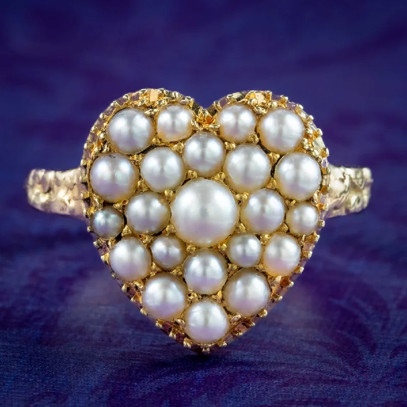 High shine rings-Antique Victorian Pearl Heart Cluster Ring