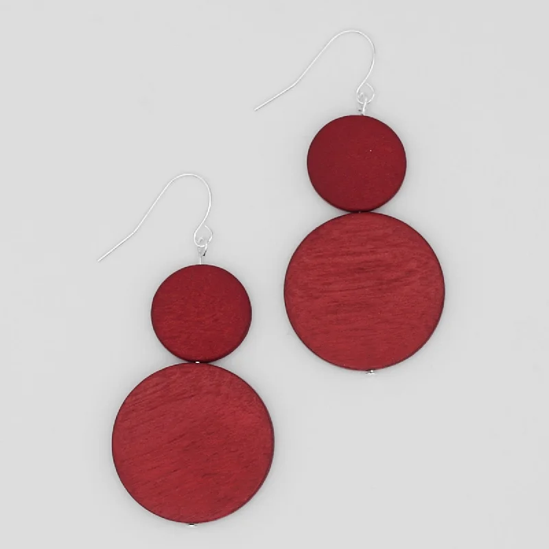 Coiled cord earrings-Double Bead Sarah Earrings Red