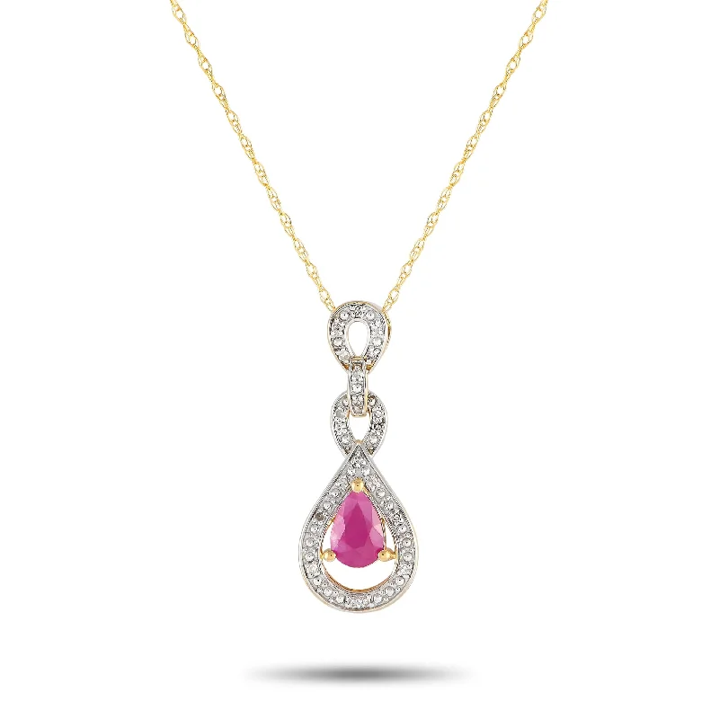 Bamboo braid necklaces-Yellow Gold 0.08ct Diamond and Ruby Necklace PD4-16318YRU Length 18 Inch