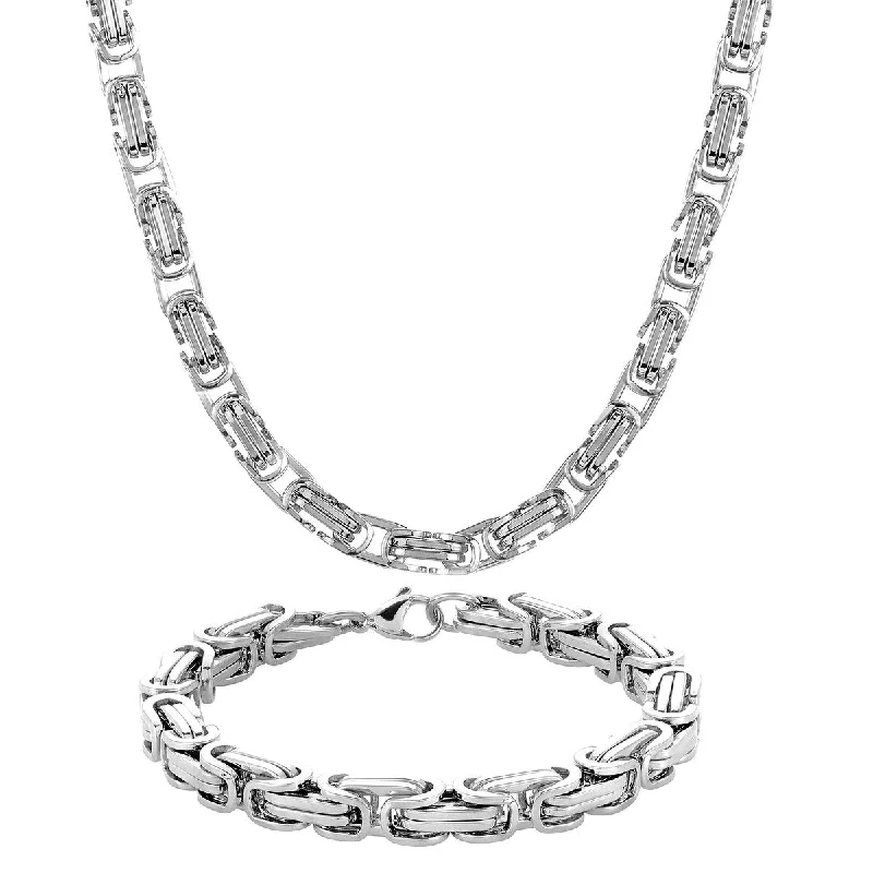 Heavy collar necklaces-Men's Byzantine Chain Stainless Steel Bracelet and Necklace Jewelry Set (2-Piece Set)