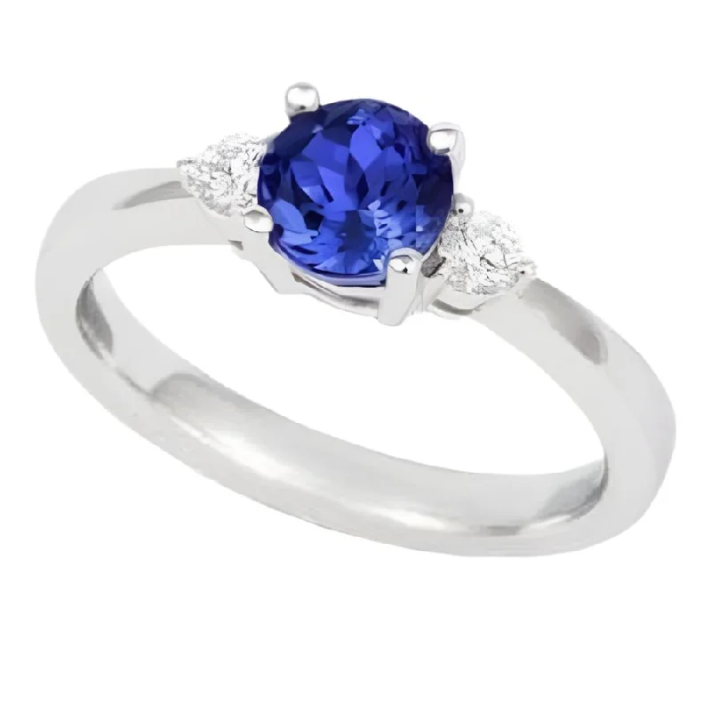 Fine dot engagement rings-18ct White Gold Round Cut Tanzanite & Diamond Trilogy Ring