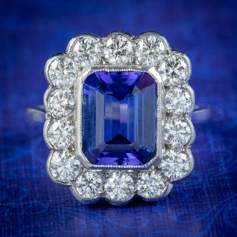 Old cameo rings-Art Deco Style Tanzanite Diamond Cluster Ring 3.50ct Tanzanite