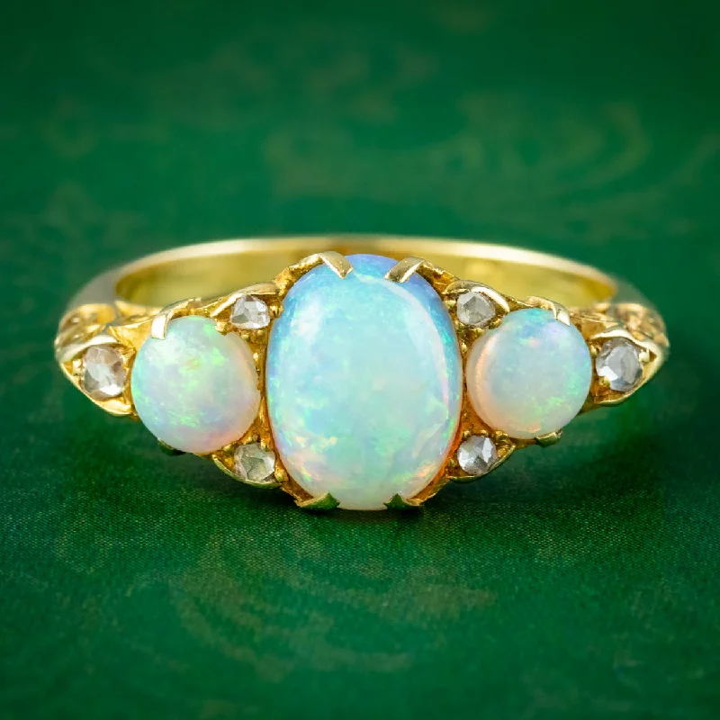 Citrine rings-Antique Edwardian Opal Diamond Ring 2.5ct Of Opal