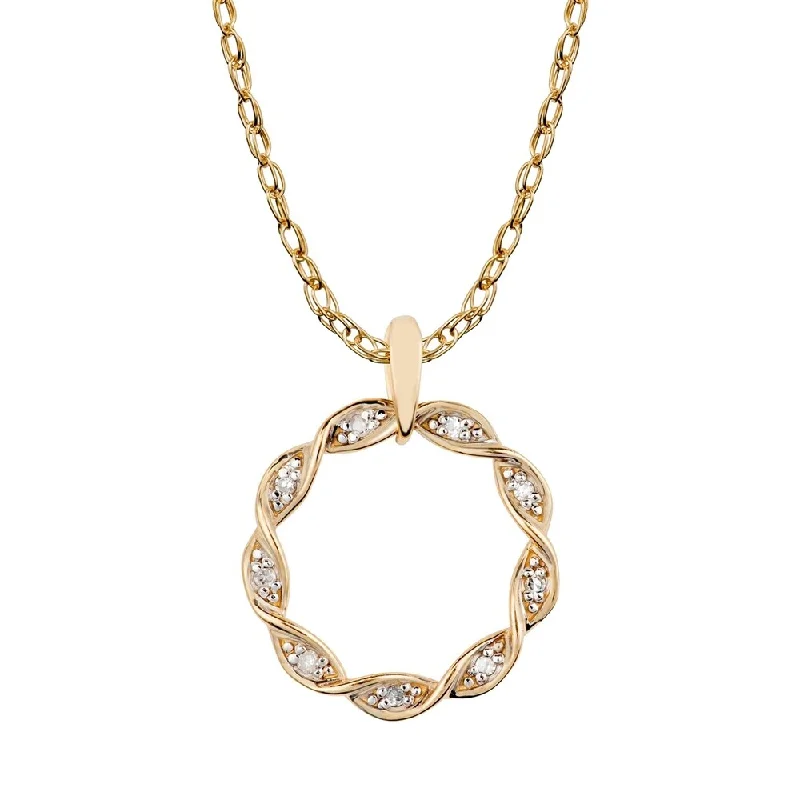 Bead-twisted necklaces-Viducci 10k Yellow Gold Braided Circle Diamond Pendant Necklace