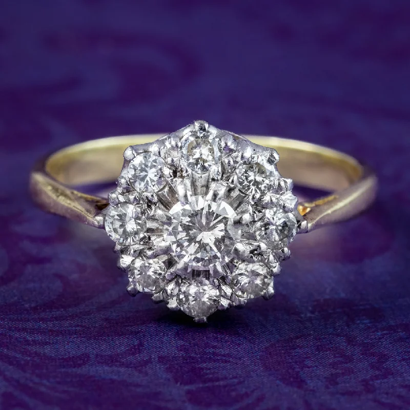 Tiny stack rings-Antique Edwardian Diamond Cluster Ring 1ct Total