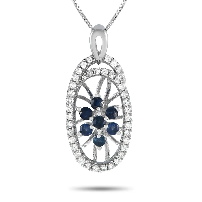 Thin yarn necklaces-White Gold 0.22ct Diamond and Sapphire Necklace PD4-15491WSA Length 18 Inch