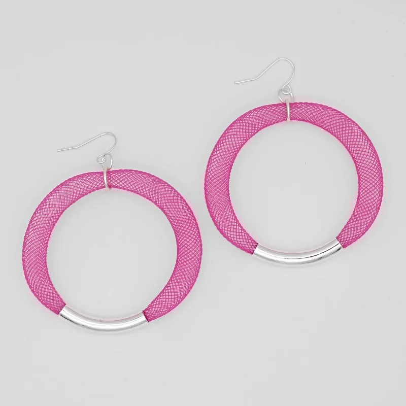 Lily motif earrings-Fuchsia Mesh Hoop Earring