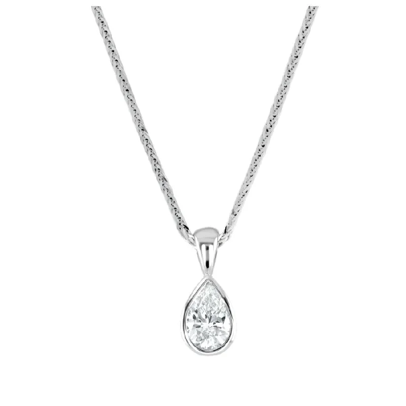 Luxe diamond engagement rings-18ct White Gold Rubover Set 0.60ct Pear Cut Diamond Pendant & Chain