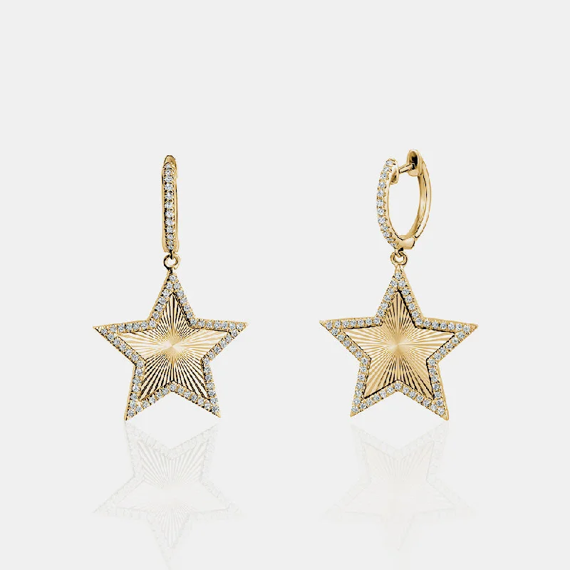 Sleek dangle earrings-Diamond Fluted Star Earrings