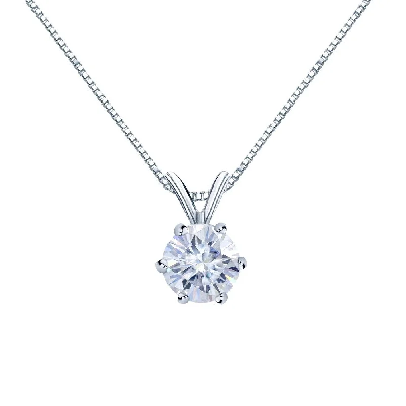 Dove feather necklaces-Auriya Platinum 1/2ctw Round Solitaire Moissanite Necklace 6-prong Basket - 5 mm - 5 mm