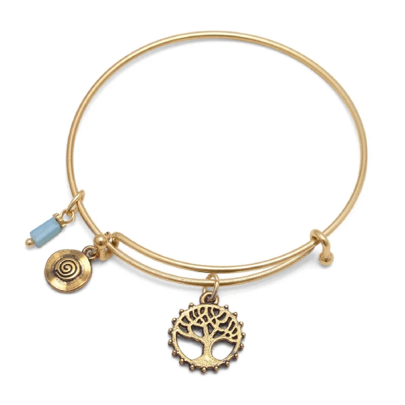 Light accent bangles-Expandable Gold Tone Tree Charm Fashion Bangle Bracelet