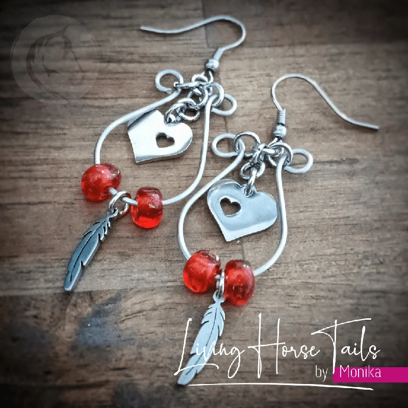 Silk thread earrings-Beaded looped heart earrings