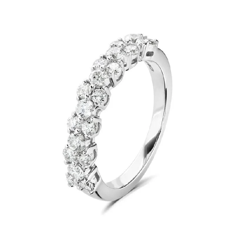 Layered shank engagement rings-0.75ct Round Brilliant Cut Diamond 3-Row Claw Set 18ct White Gold Half Eternity Ring