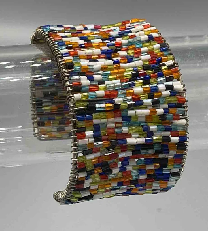 Pure link bangles-Wide Rigid Sparkling Colorful Beaded Wire Bracelet - Nigeria