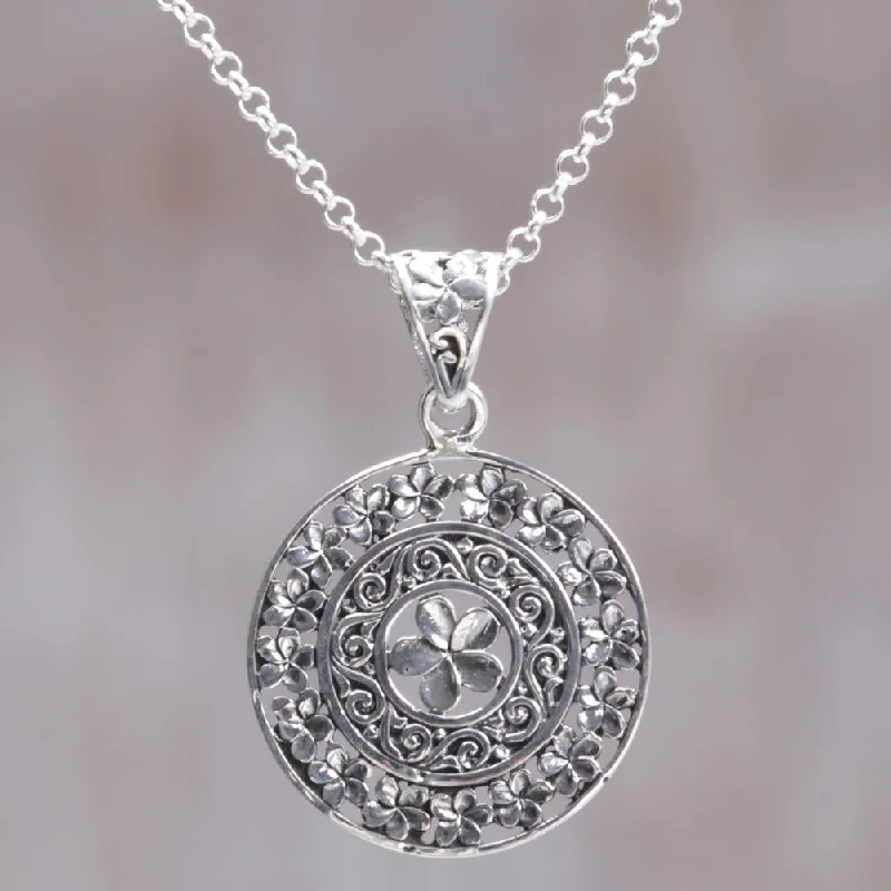 Floating stone necklaces-Handcrafted Sterling Silver 'Sacred Petals' Necklace (Indonesia) - 7'6" x 9'6"