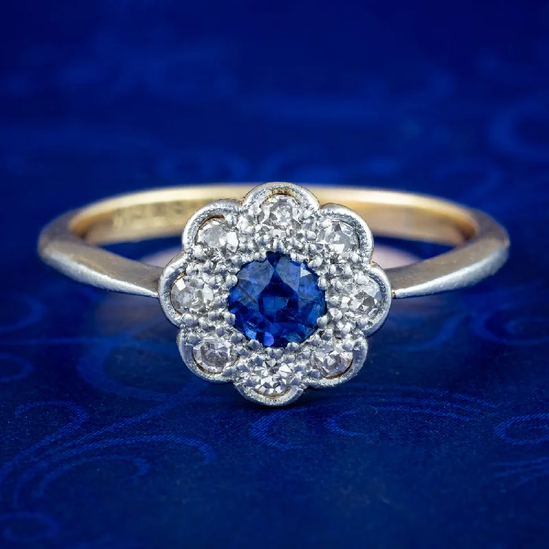 Gem stack rings-Antique Edwardian Sapphire Diamond Daisy Cluster Ring