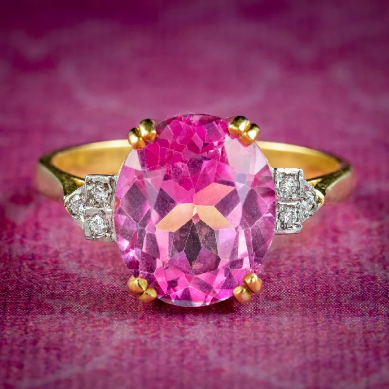 Chunky gem rings-Art Deco Style Pink Topaz Cz Cocktail Ring 5.2ct Topaz