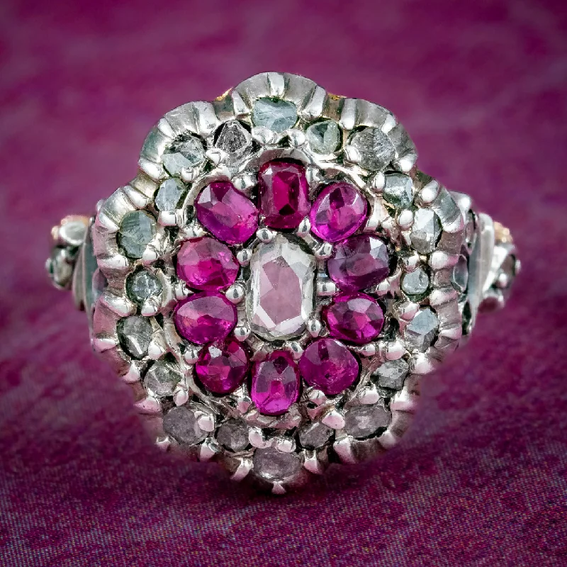 Surf theme rings-Antique Victorian Ruby Diamond Cluster Ring 0.60ct Ruby