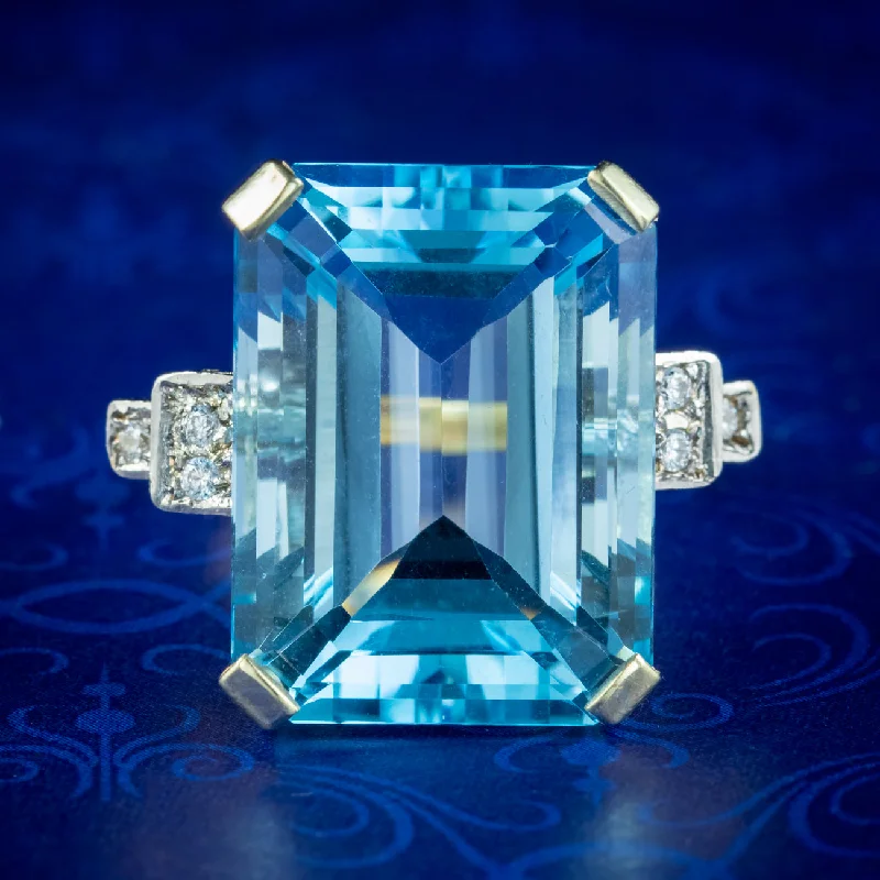 Cluster gem rings-Art Deco Style Blue Topaz Cocktail Ring 25ct Topaz