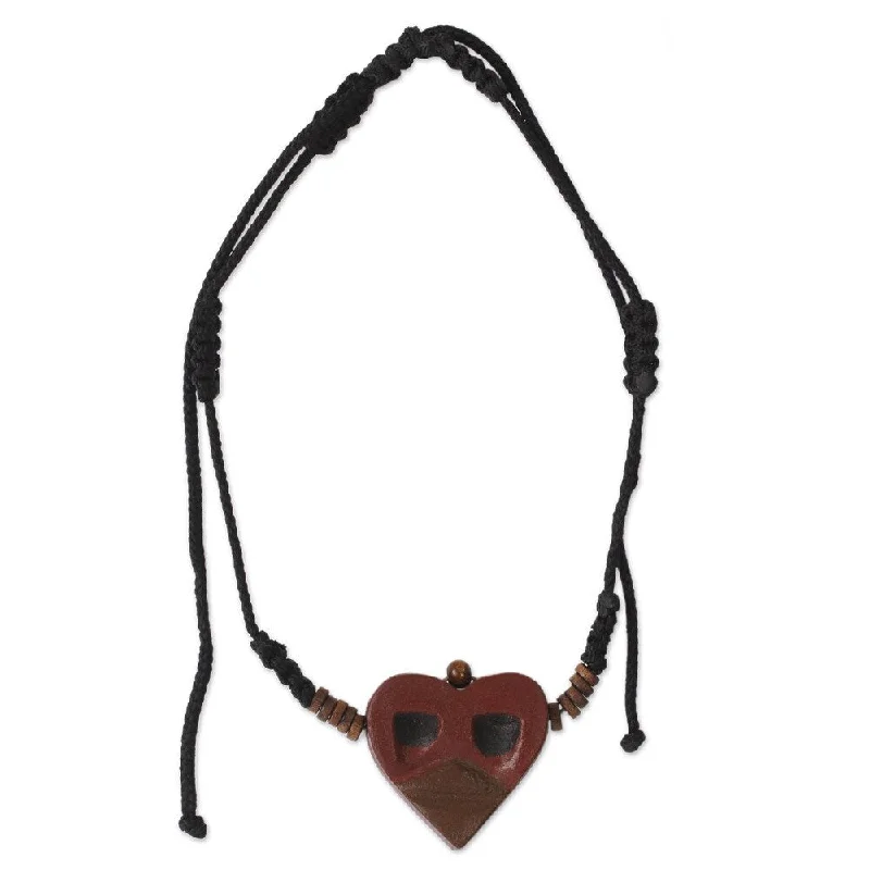 Wave motif necklaces-Handmade Men's Ofram Wood 'Kwele Ghost Love' Necklace (Ghana)