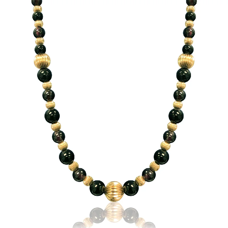 Tight clasp necklaces-14K Yellow gold beaded necklace with onyx and garnet