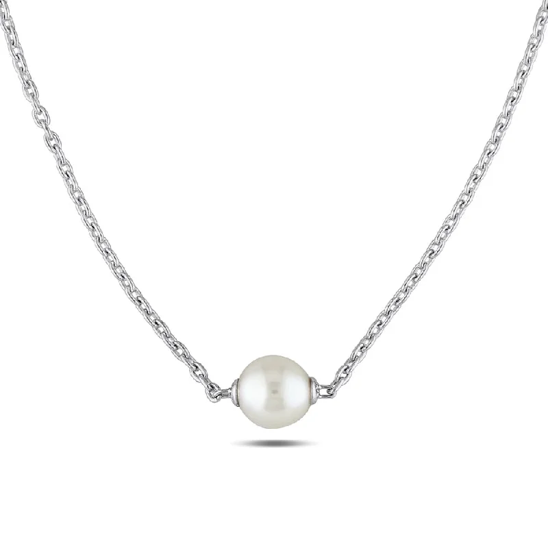 Freshwater pearl necklaces-Miadora Sterling Silver Cultured Freshwater White Pearl Necklace (9-9.5 mm)