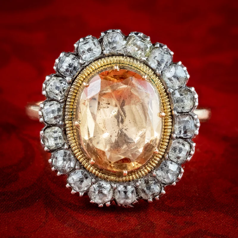 Sculptural cocktail rings-Antique Georgian Imperial Topaz Paste Cluster Ring 4ct Orange Topaz