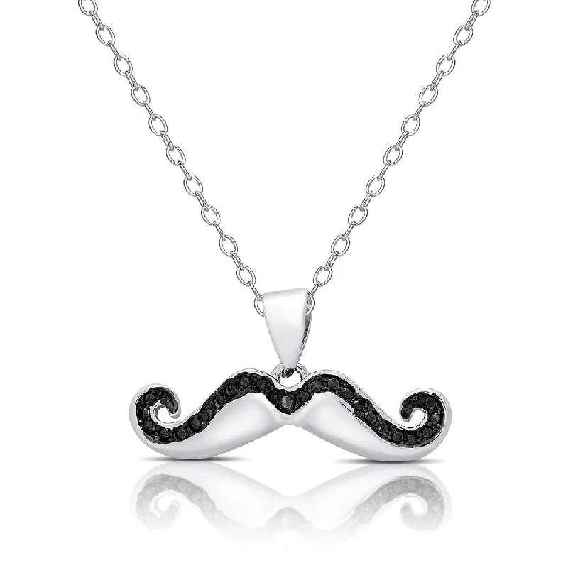 Bali style necklaces-Finesque Silver Overlay Diamond Accent Mustache Necklace