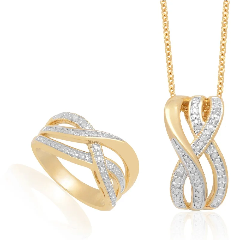 Oval charm necklaces-Finesque Diamond Accent Infinity Design Necklace and Ring Set