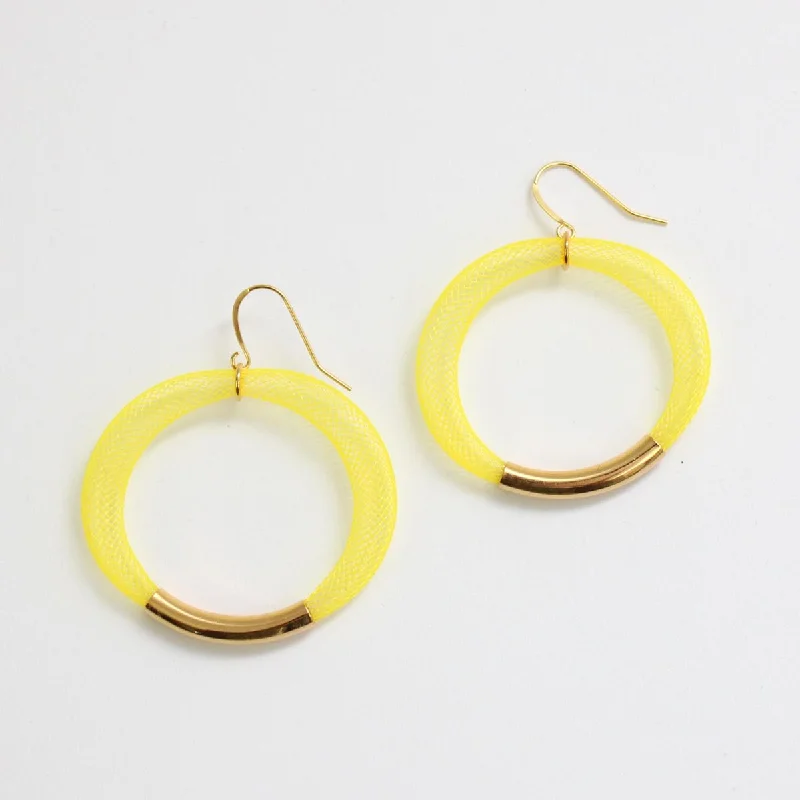 Sleek gem earrings-Yellow Mesh Hoop Earring Gold