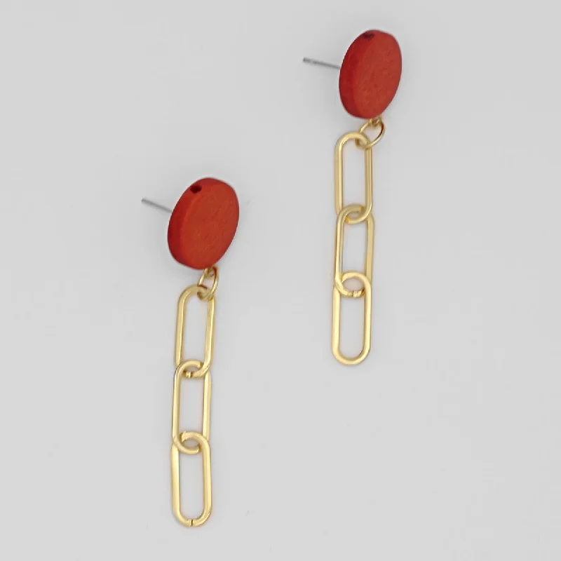 Polished disc earrings-Orange Gold Link Dangle Earring