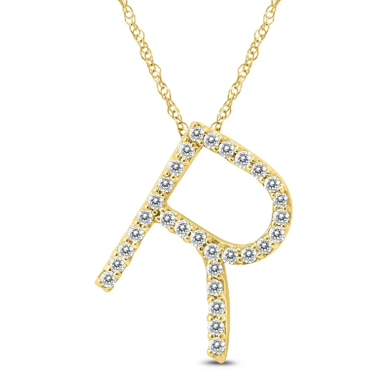 Retro deco necklaces-Marquee 1/5 Carat TW R Initial Diamond Pendant Necklace in 10K Yellow Gold with Adjustable Chain