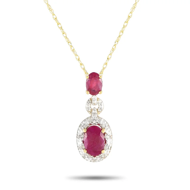 Stretch cord necklaces-Yellow Gold 0.08ct Diamond and Ruby Necklace PD4-16183YRU Length 18 Inch