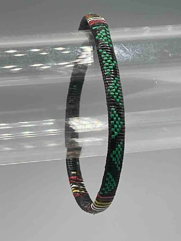 Cord edge bangles-Narrow Finest Design Recycled Plastic Bracelet - Green