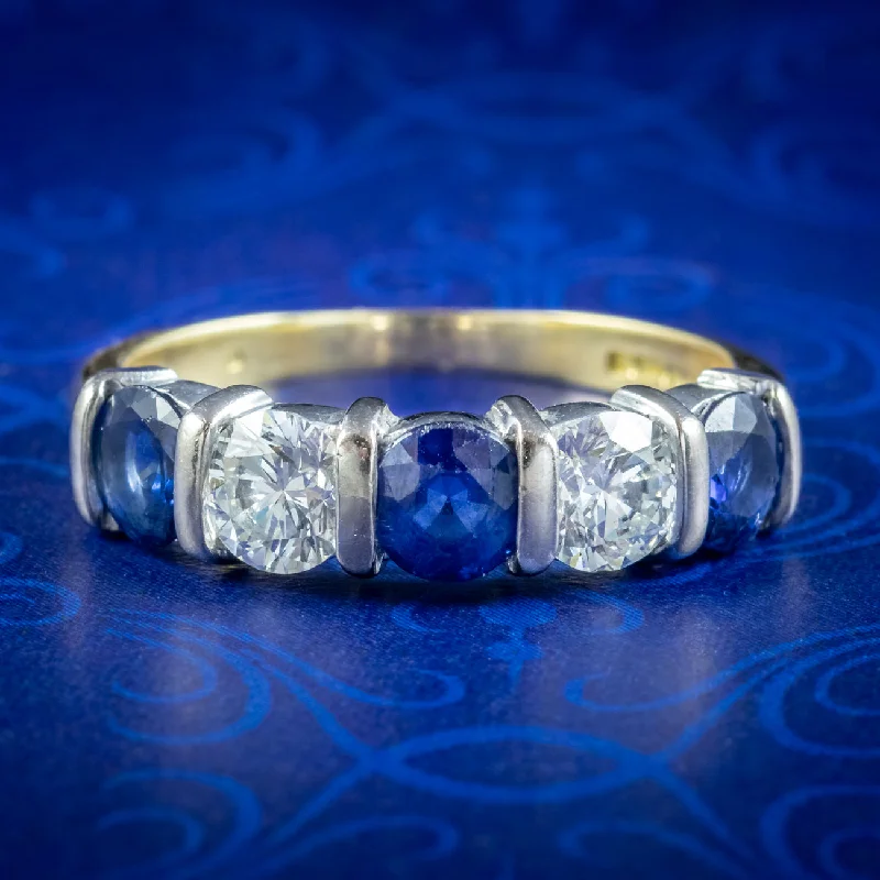 Worn lock rings-Vintage Sapphire Diamond Half Eternity Ring 0.75ct Of Sapphire