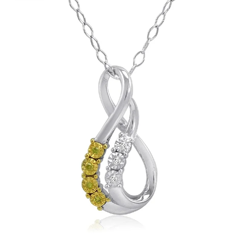 Wide link necklaces-Yellow and White Diamond Tear Drop Pendant Necklace in Sterling Silver on an 18 inch Sterling Silver Chain