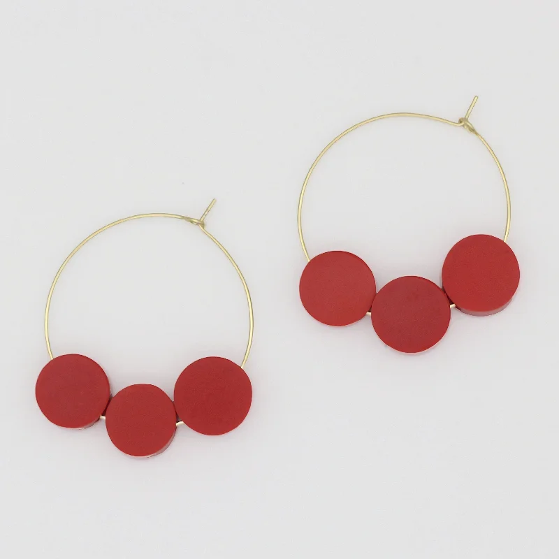 Pure gem earrings-Red Dot Hoop Dangle Earring