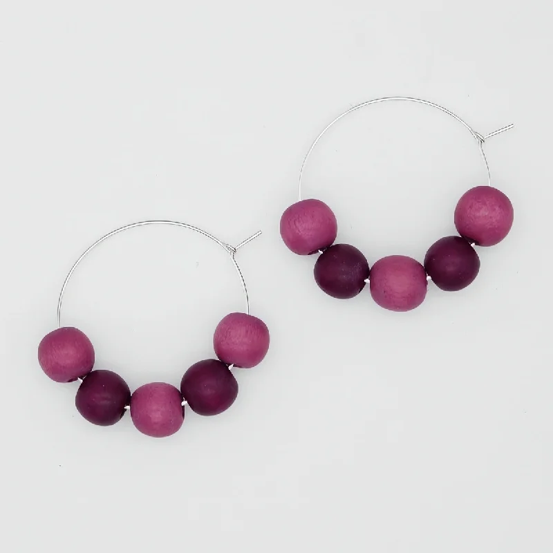 Curved art earrings-Fuchsia Hoop Dangle Earring