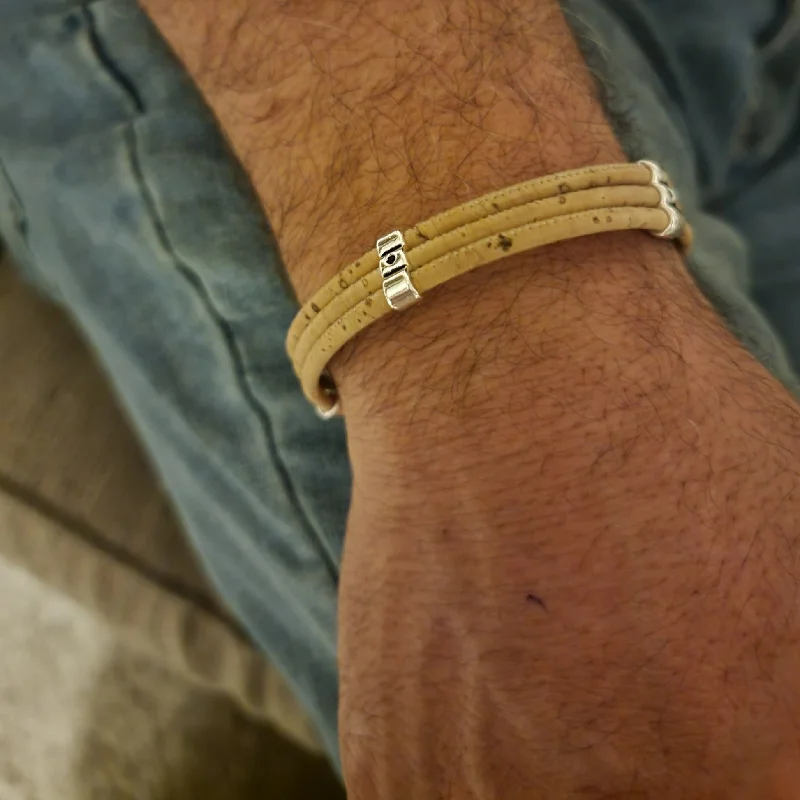 Bamboo weave bangles-Men's Cork Bracelet - Triple