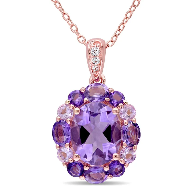 Lace charm necklaces-Miadora Rose Silver Amethyst Rose de France and White Topaz Halo Necklace - Purple