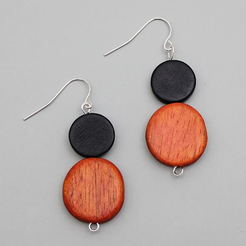 Surf motif earrings-Black and Orange Double Bead Cina Earrings