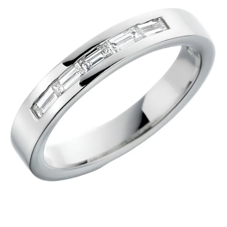 Glossy enamel engagement rings-Platinum Channel Set Baguette Cut Diamond Eternity Band