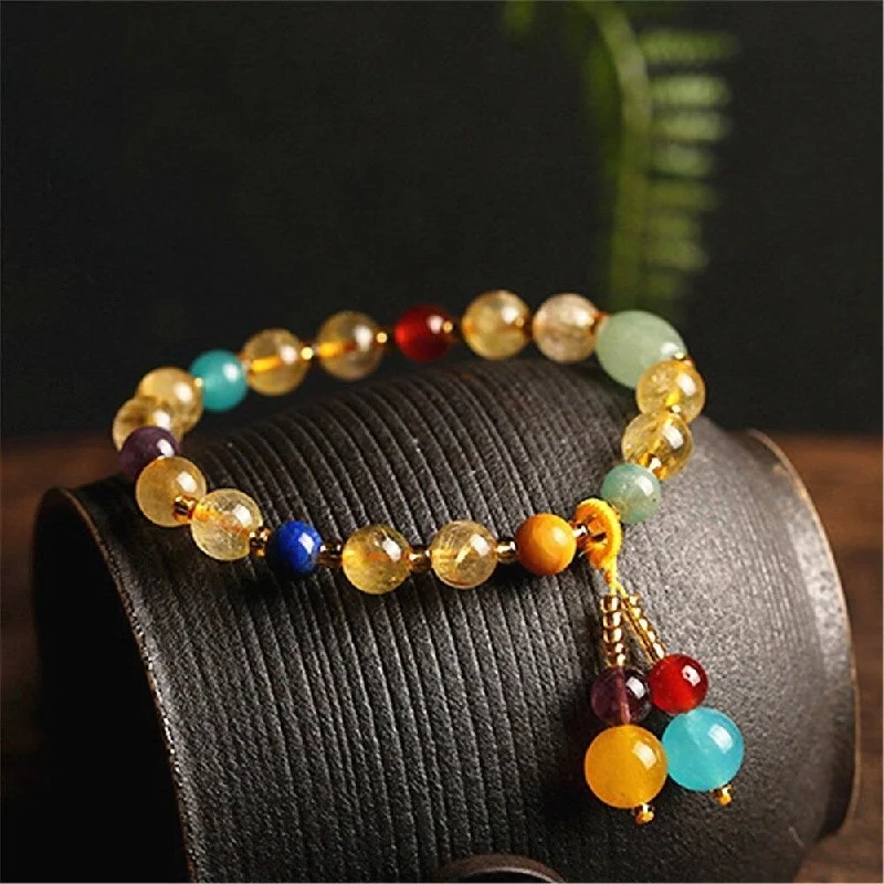 Dove feather bangles-Citrine Crystal 7 Chakra Beaded Bracelet