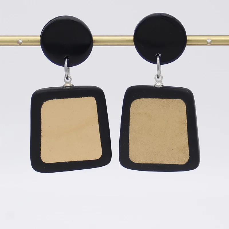 Quirky pair earrings-Black and Gold Stori Statement Earrings