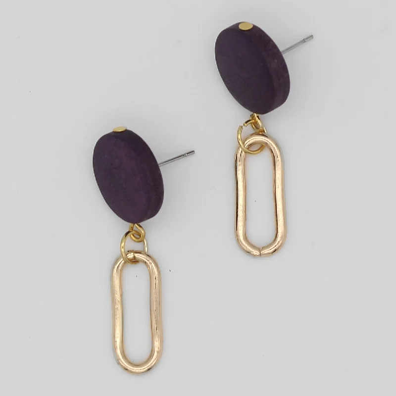 Aquamarine earrings-Purple Kolly Gold Link Dangle Earring