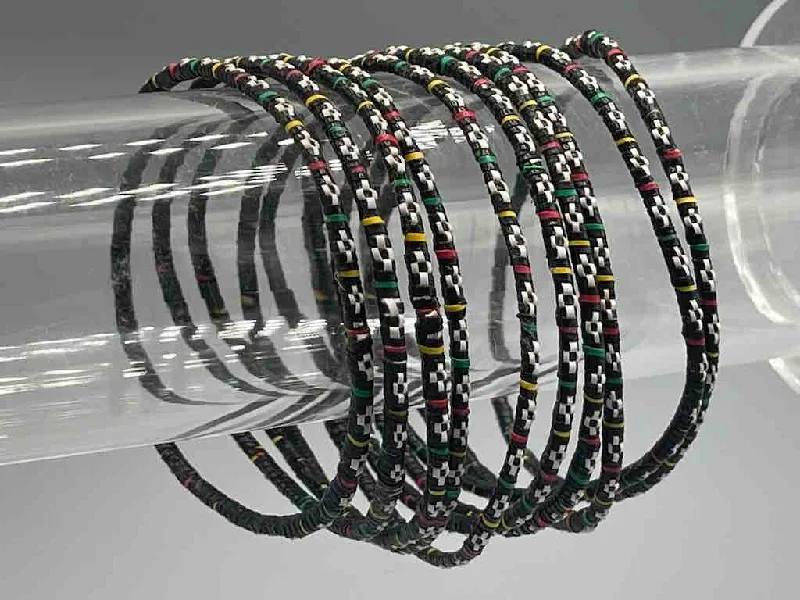 Cord fringe bangles-Narrowest Finest Design Recycled Plastic Bracelet - Black & White