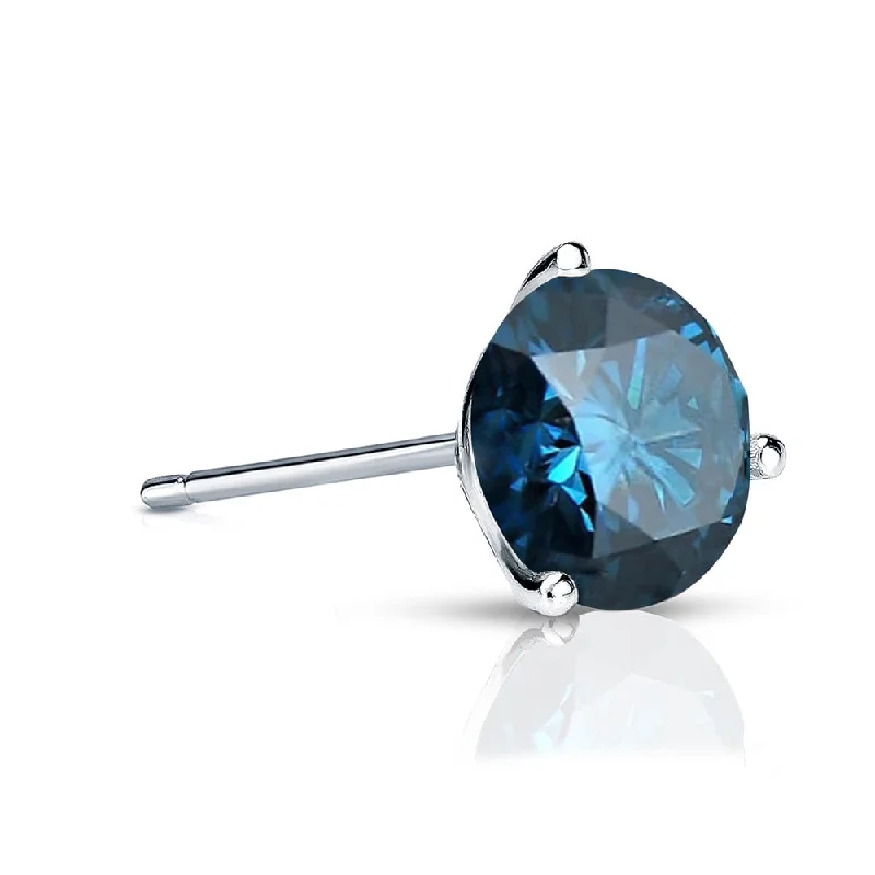 Tiny triangle earrings-Auriya 1/2ctw 3-Prong Martini Round Blue Diamond SINGLE (1) Stud Earring 14k Gold