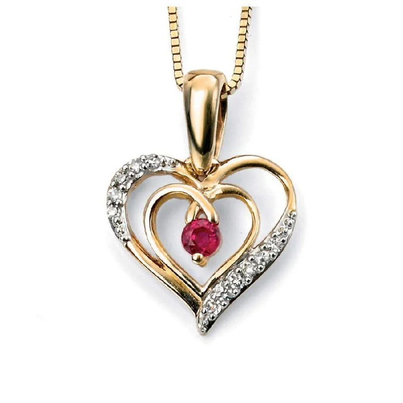 Flex gem engagement rings-9ct Yellow Gold Ruby & Diamond Set Heart Pendant