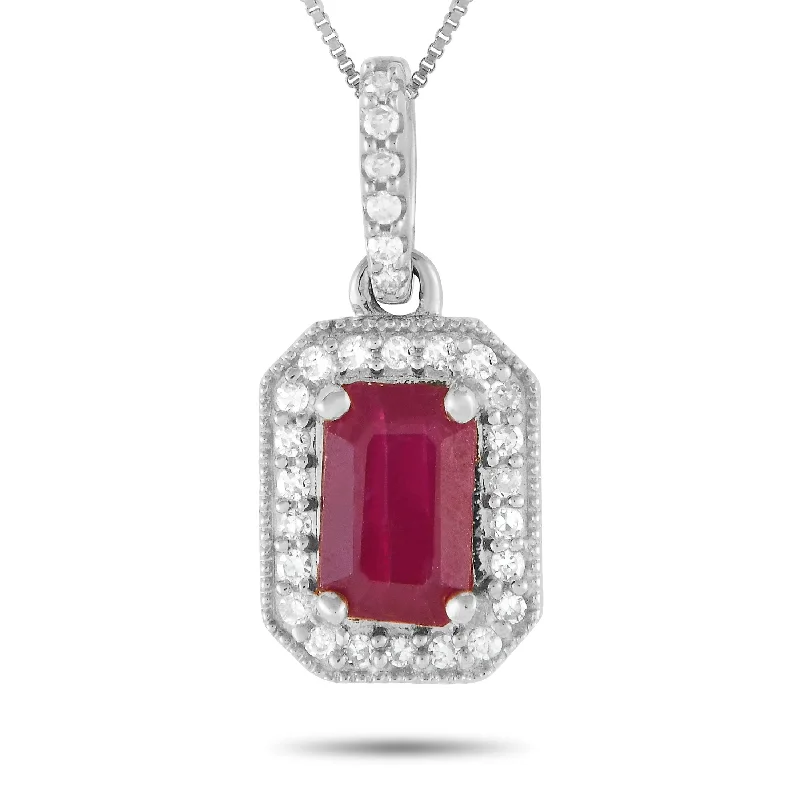 Vivid druzy necklaces-White Gold 0.10ct Diamond and Ruby Necklace PD4-16050WRU Length 18 Inch