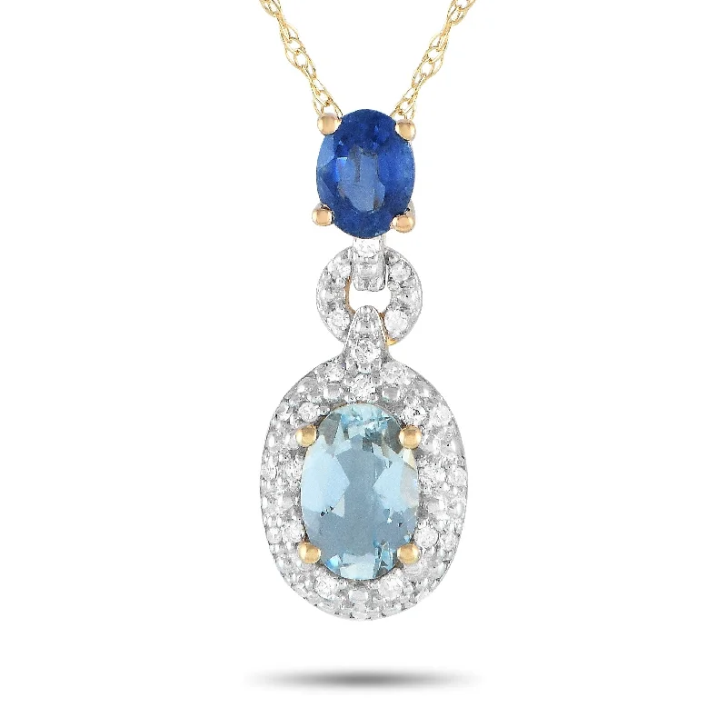 Radiant charm necklaces-Yellow Gold 0.08ct Diamond, Aquamarine, and Sapphire Necklace PD4-16183YAQSA Length 18 Inch